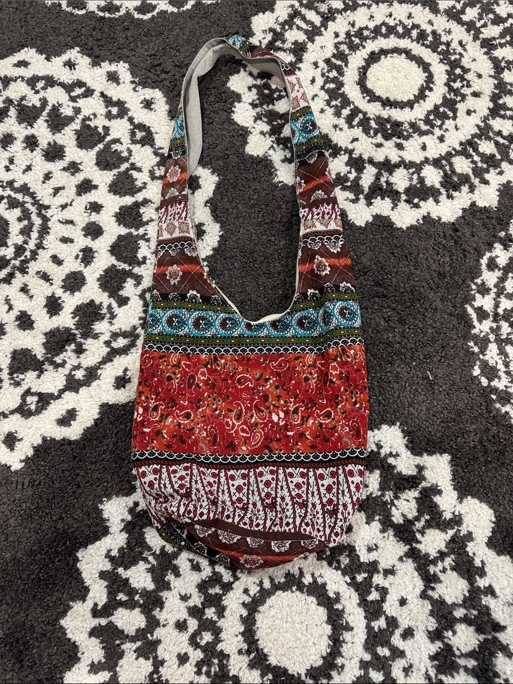 Bohemian Red Patterned hobo slouch Crossbody Bag new!